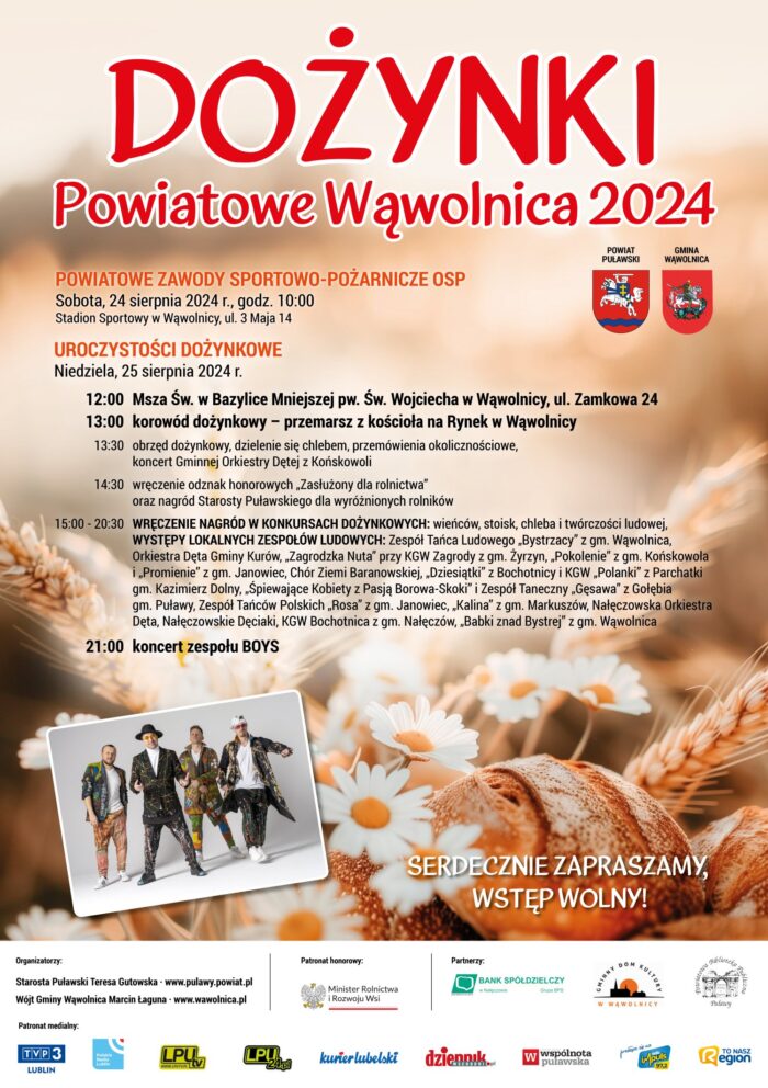 Plakat promujący Dożynki Powiatowe w Wąwolnicy