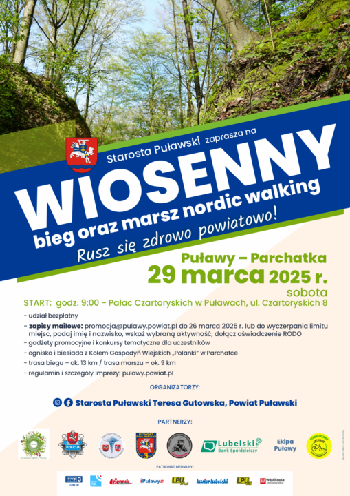 Miniaturka artykułu Startujemy z zapisami na Wiosenny bieg oraz marsz nordic walking Puławy – Parchatka „Rusz się zdrowo powiatowo!”